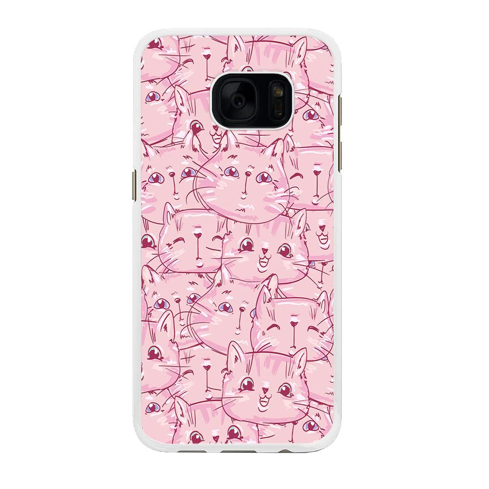 Girly Cute Face Cat Samsung Galaxy S7 Edge Case-Rubber / White (2D Case)-Xtracase