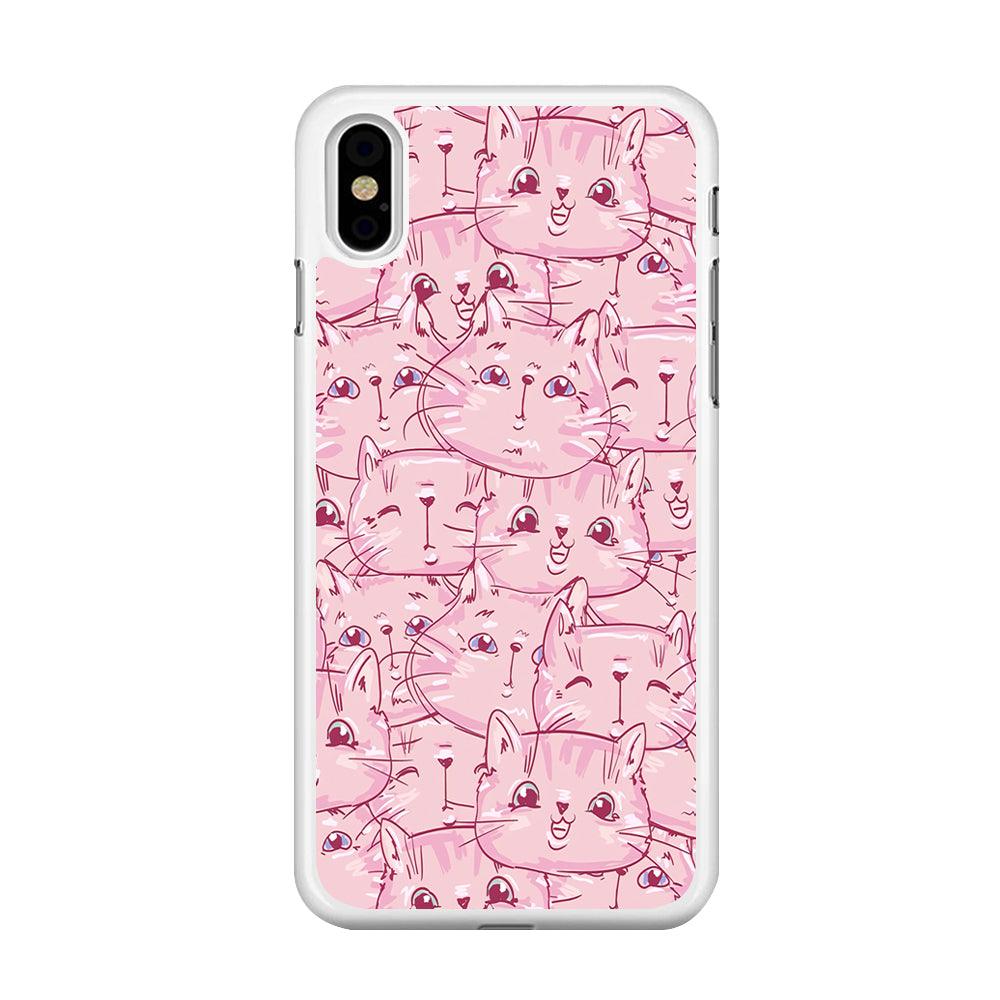 Girly Cute Face Cat iPhone Xs Max Case-Rubber / White (2D Case)-Xtracase