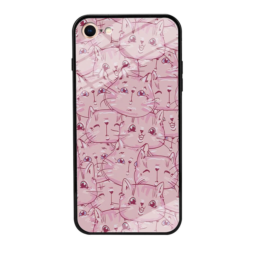 Girly Cute Face Cat iPhone 7 Case-Tempered Glass Case-Xtracase