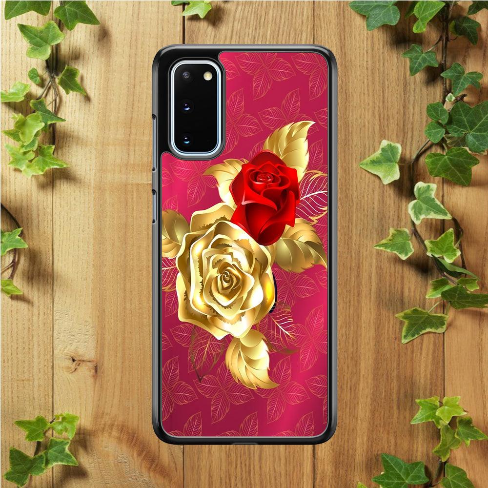 Girly Golden and Red Roses Samsung Galaxy S20 Case-Rubber / White (2D Case)-Xtracase