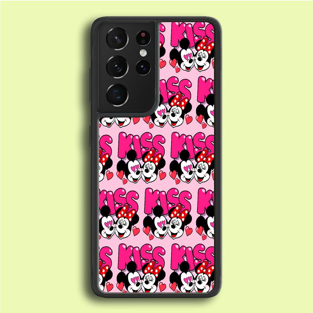 Girly Kiss Mickey Mouse Couple Samsung Galaxy S25 Ultra Case-Rubber / White (2D Case)-Xtracase