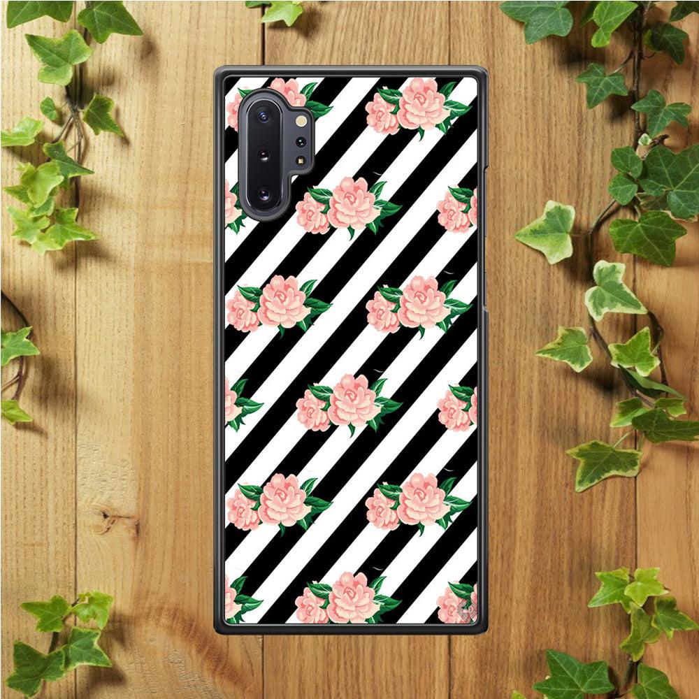 Girly Pink Rose Black Stripe Samsung Galaxy Note 10 Plus Case-Rubber / White (2D Case)-Xtracase