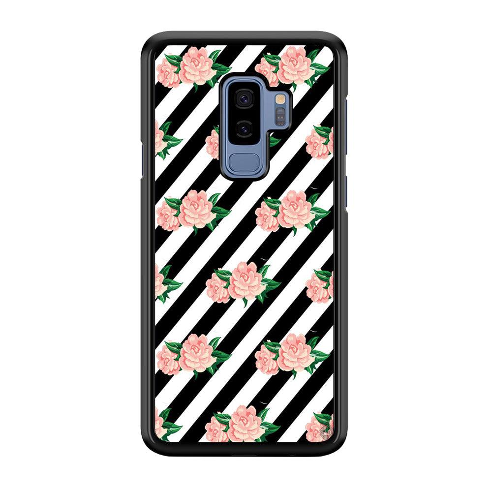 Girly Pink Rose Black Stripe Samsung Galaxy S9 Plus Case-Plastic / Full Wrap (3D Case)-Xtracase