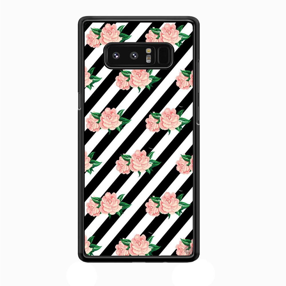 Girly Pink Rose Black Stripe Samsung Galaxy Note 8 Case-Plastic / Full Wrap (3D Case)-Xtracase