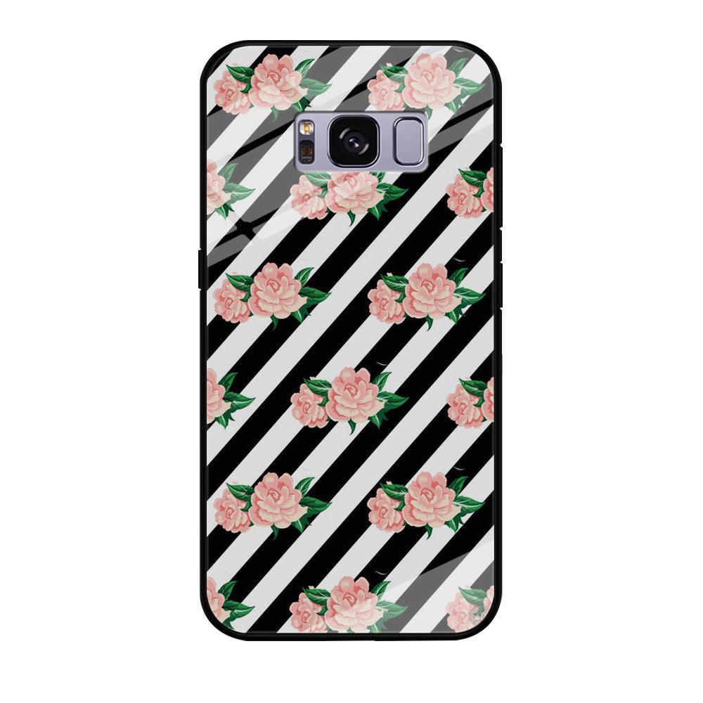 Girly Pink Rose Black Stripe Samsung Galaxy S8 Case-Tempered Glass Case-Xtracase