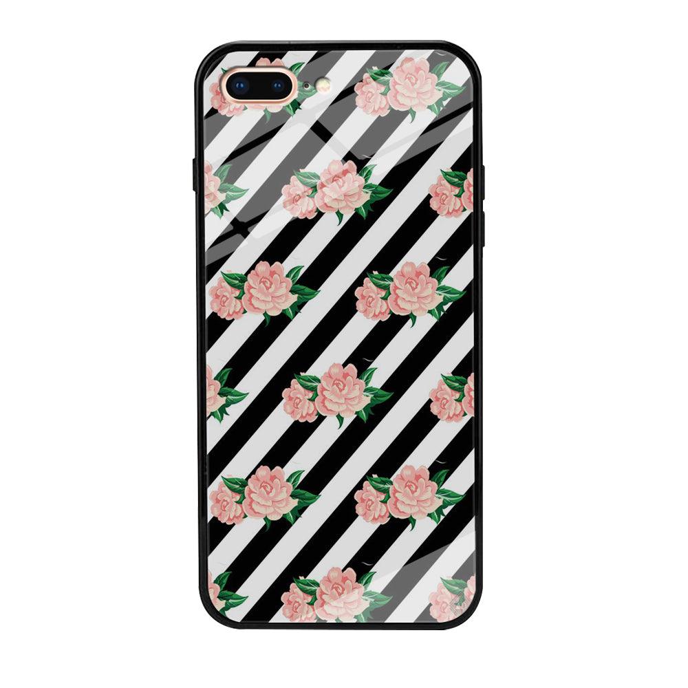 Girly Pink Rose Black Stripe iPhone 7 Plus Case-Tempered Glass Case-Xtracase