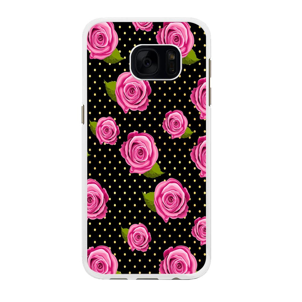 Girly Pink Rose Polka Samsung Galaxy S7 Edge Case-Rubber / White (2D Case)-Xtracase
