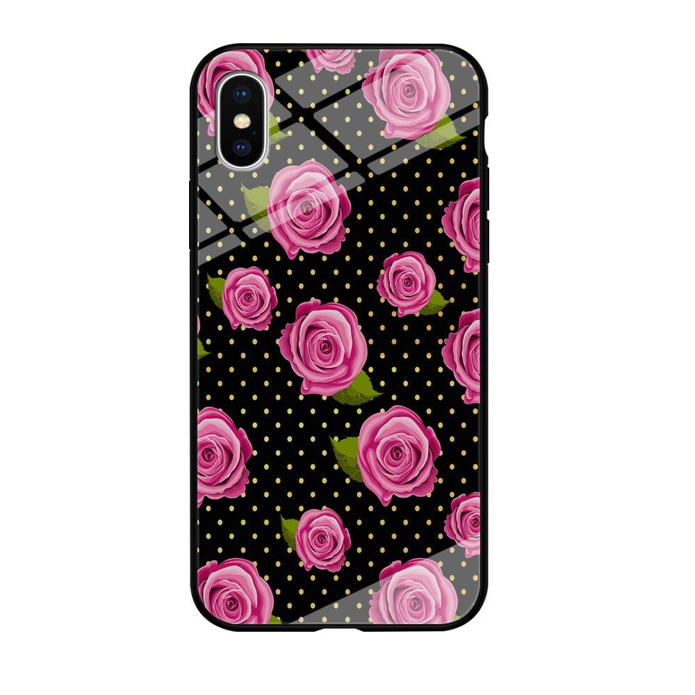 Girly Pink Rose Polka iPhone Xs Max Case-Tempered Glass Case-Xtracase