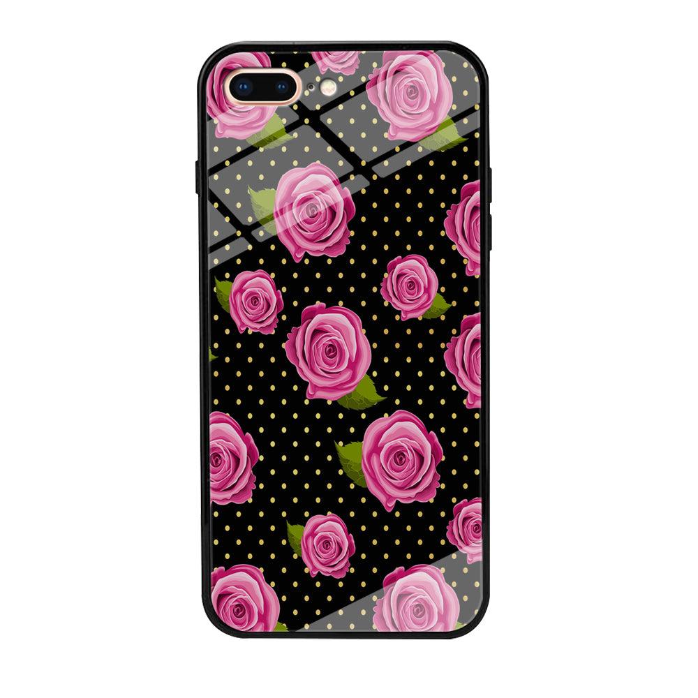 Girly Pink Rose Polka iPhone 8 Plus Case-Tempered Glass Case-Xtracase