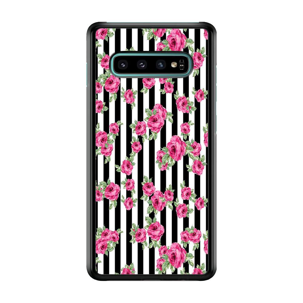 Girly Pink Rose Strip Samsung Galaxy S10 Case-Plastic / Full Wrap (3D Case)-Xtracase