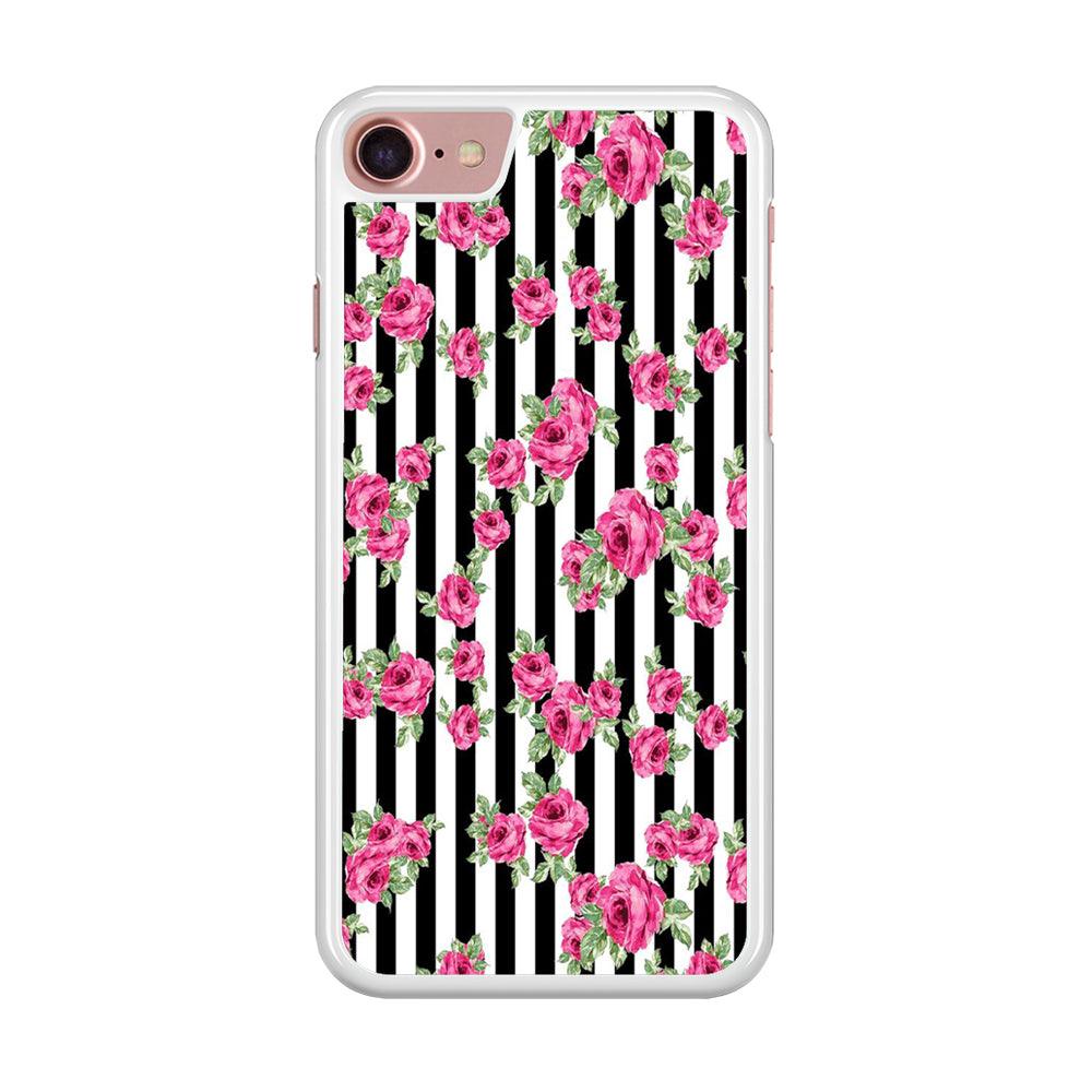 Girly Pink Rose Strip iPhone 7 Case-Rubber / White (2D Case)-Xtracase
