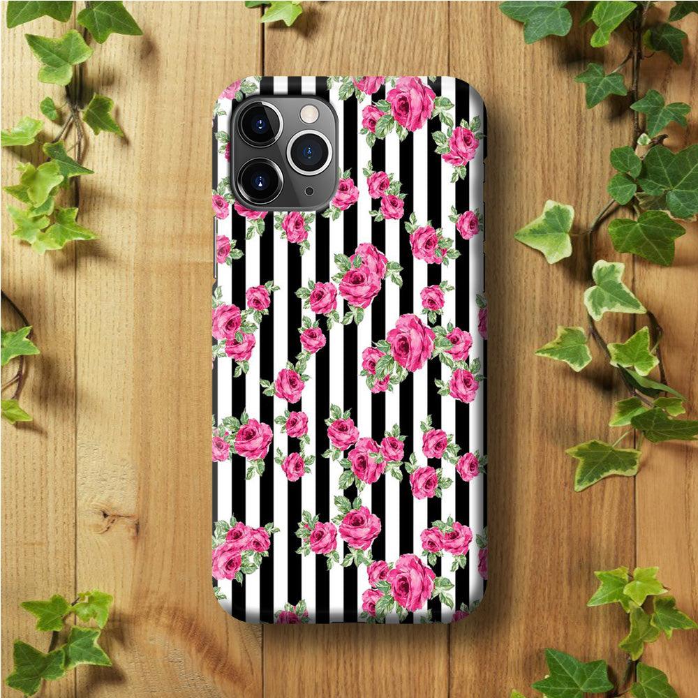 Girly Pink Rose Strip iPhone 11 Pro Max Case-Plastic / Full Wrap (3D Case)-Xtracase