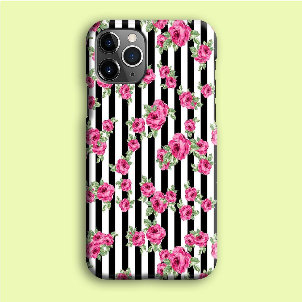Girly Pink Rose Strip iPhone 12 Pro Max Case-Plastic / Full Wrap (3D Case)-Xtracase
