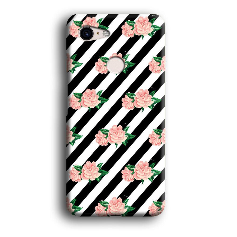 Girly Pink Rose Black Stripe Google Pixel 3 XL 3D Case-Xtracase
