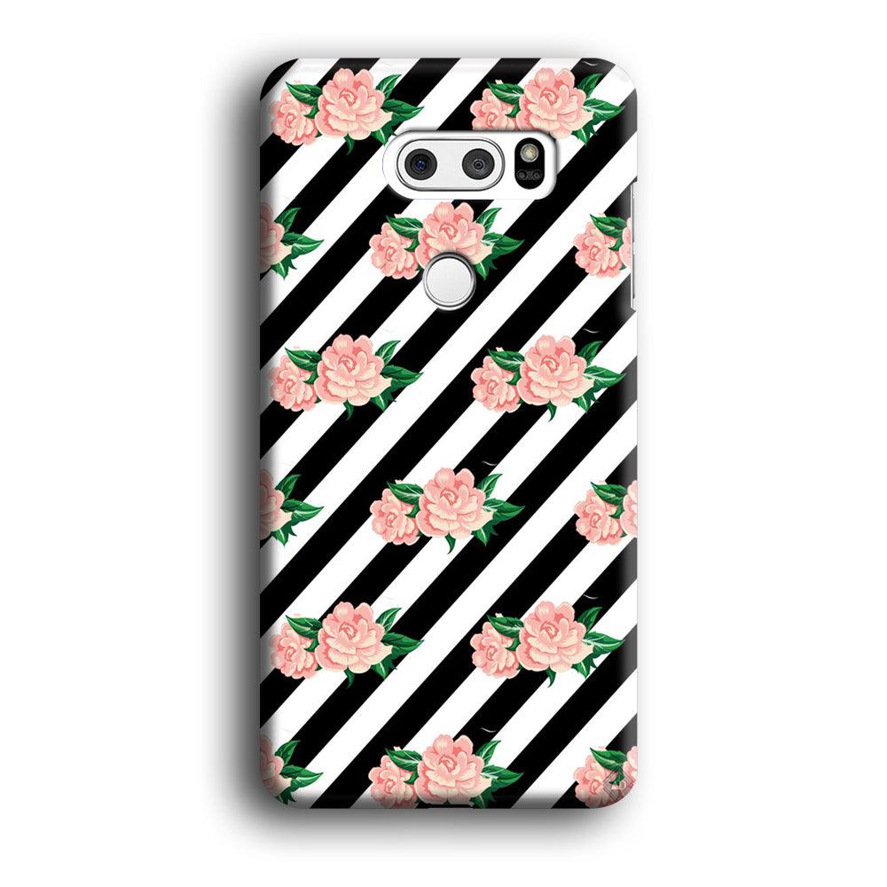 Girly Pink Rose Black Stripe LG V30 3D Case-Xtracase