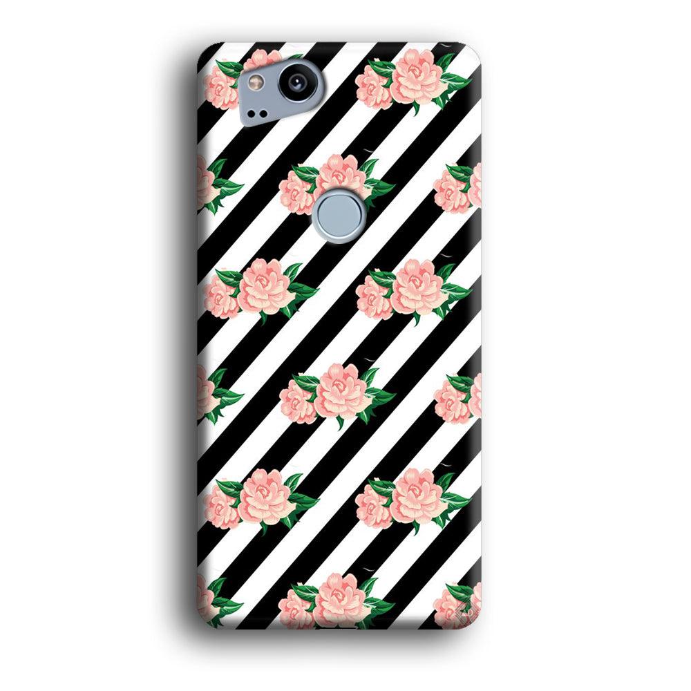 Girly Pink Rose Black Stripe Google Pixel 2 3D Case-Xtracase