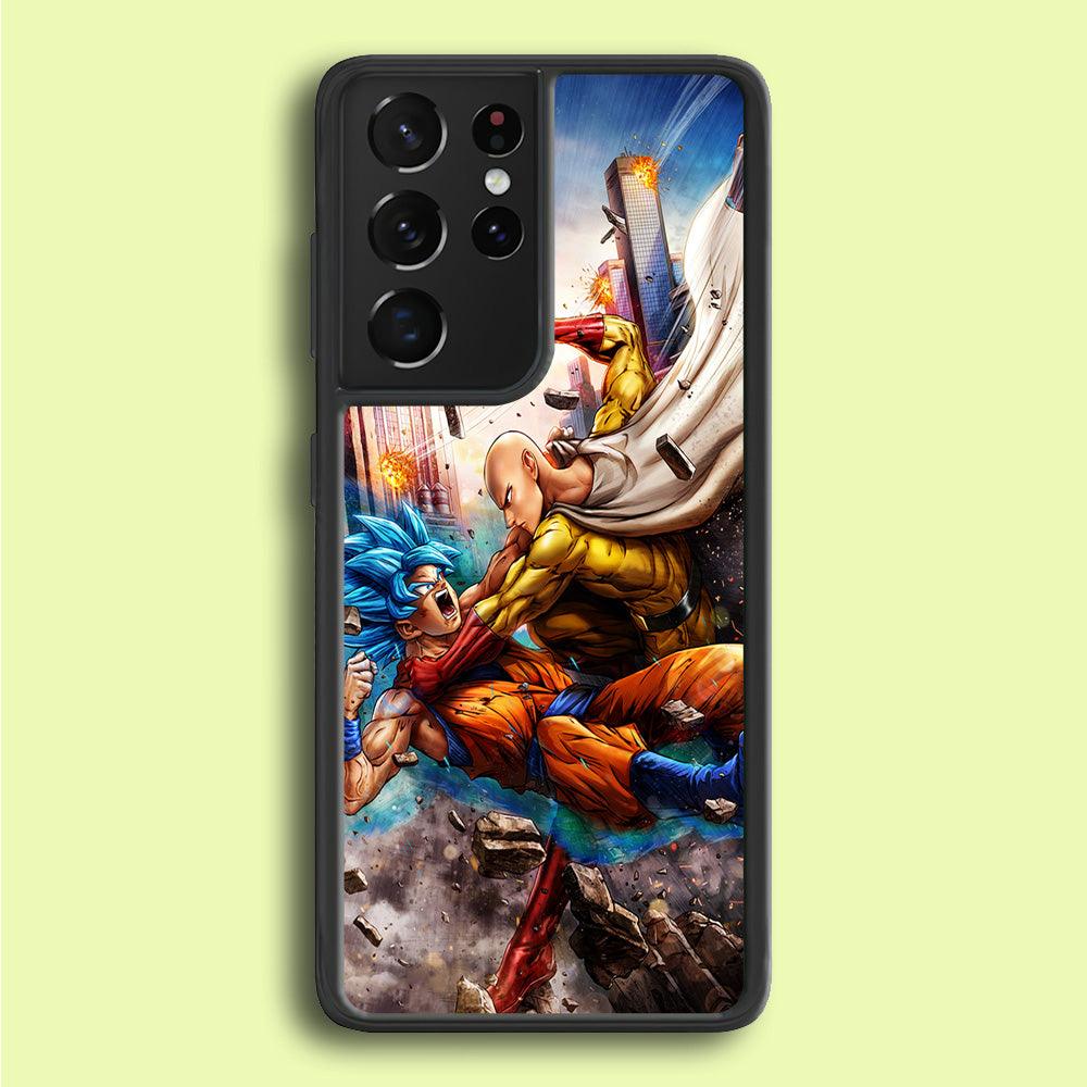 Goku VS Saitama Samsung Galaxy S21 Ultra Case-Rubber / White (2D Case)-Xtracase