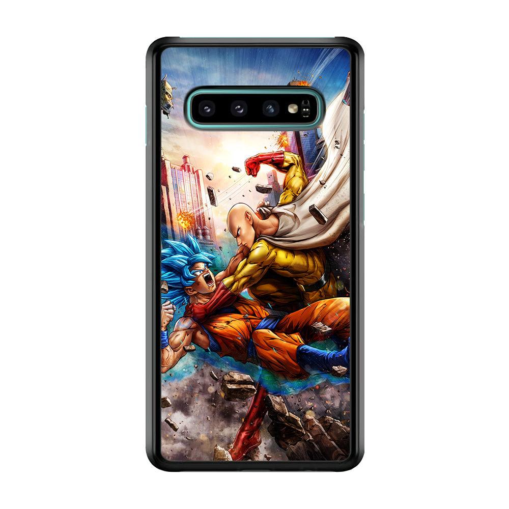 Goku VS Saitama Samsung Galaxy S10 Case-Rubber / Black (2D Case)-Xtracase