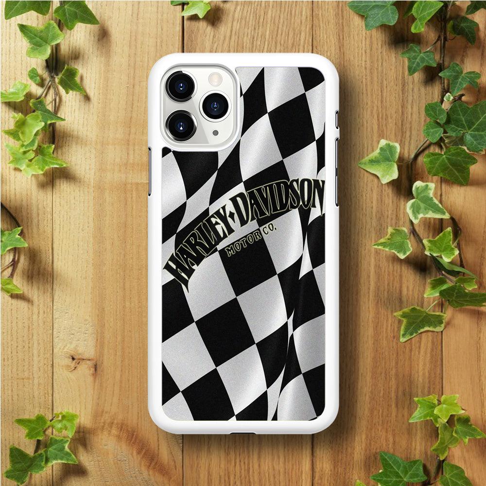 Harley Davidson Black White Flag iPhone 11 Pro Case-Rubber / White (2D Case)-Xtracase