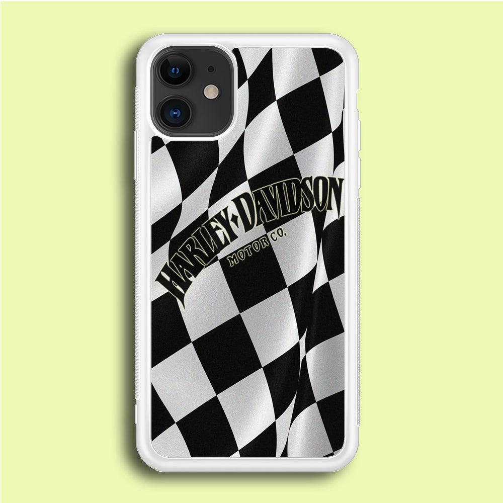 Harley Davidson Black White Flag iPhone 12 Case-Rubber / White (2D Case)-Xtracase
