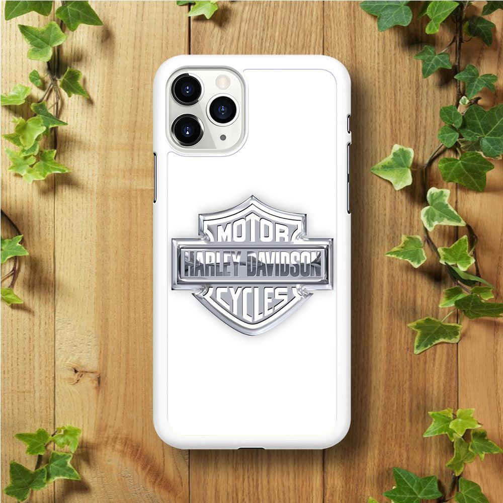 Harley Davidson Logo Silver iPhone 11 Pro Max Case-Rubber / White (2D Case)-Xtracase