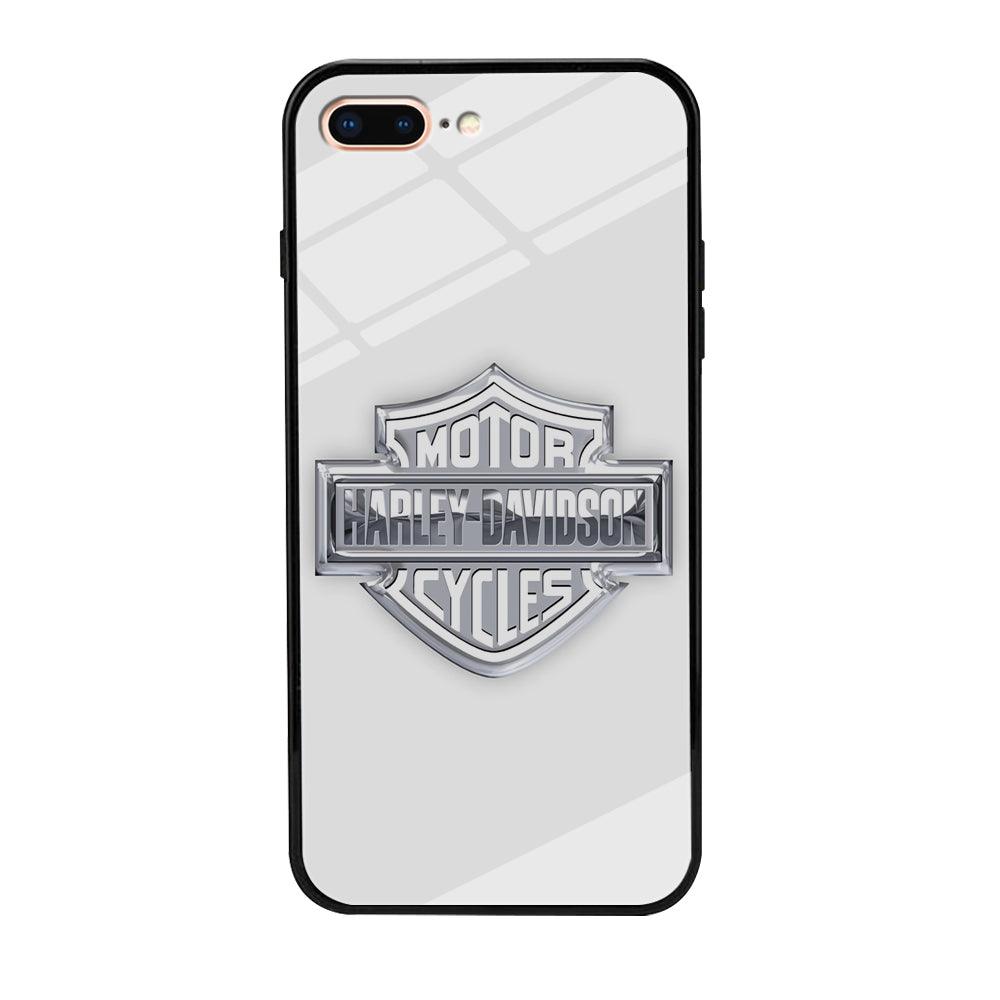 Harley Davidson Logo Silver iPhone 8 Plus Case-Tempered Glass Case-Xtracase