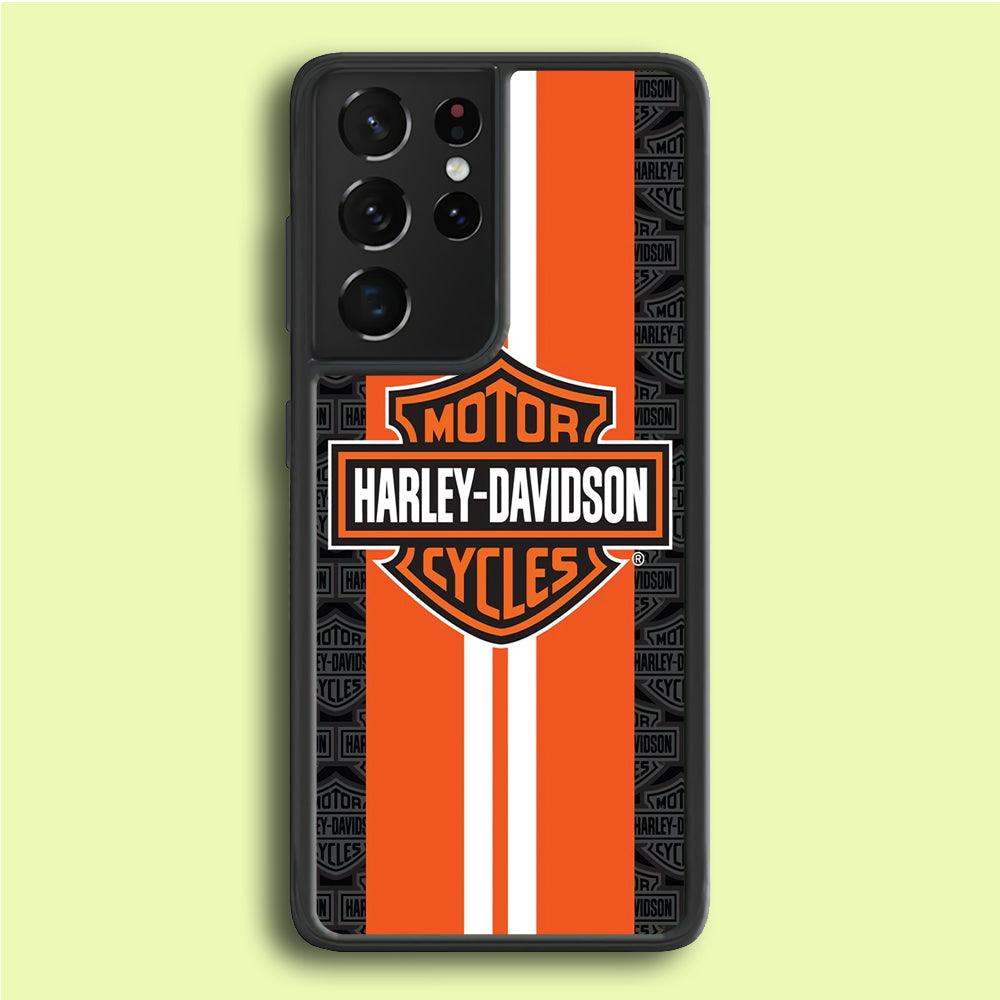 Harley Davidson White Striped Orange Samsung Galaxy S25 Ultra Case-Rubber / Black (2D Case)-Xtracase