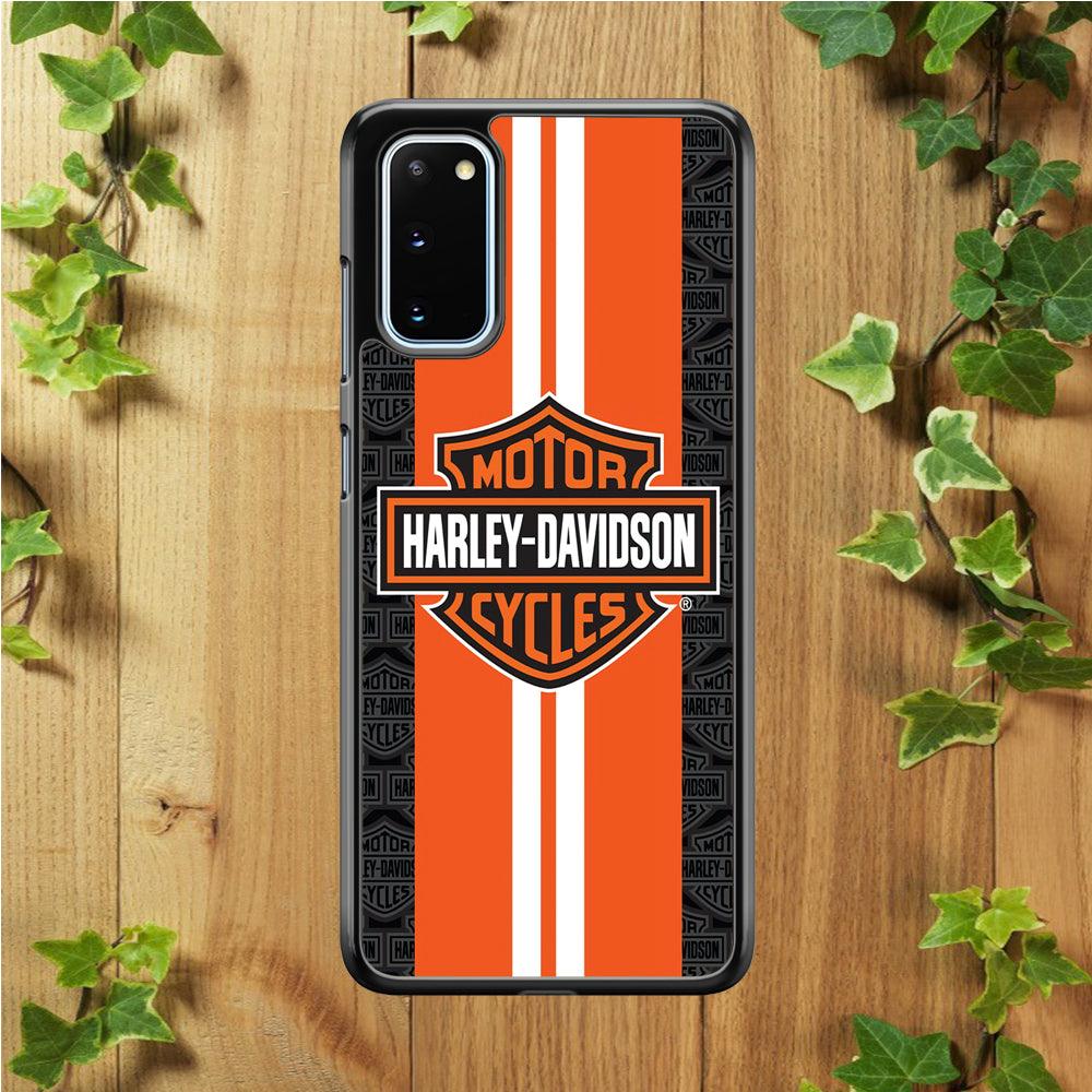 Harley Davidson White Striped Orange Samsung Galaxy S20 Case-Rubber / Black (2D Case)-Xtracase