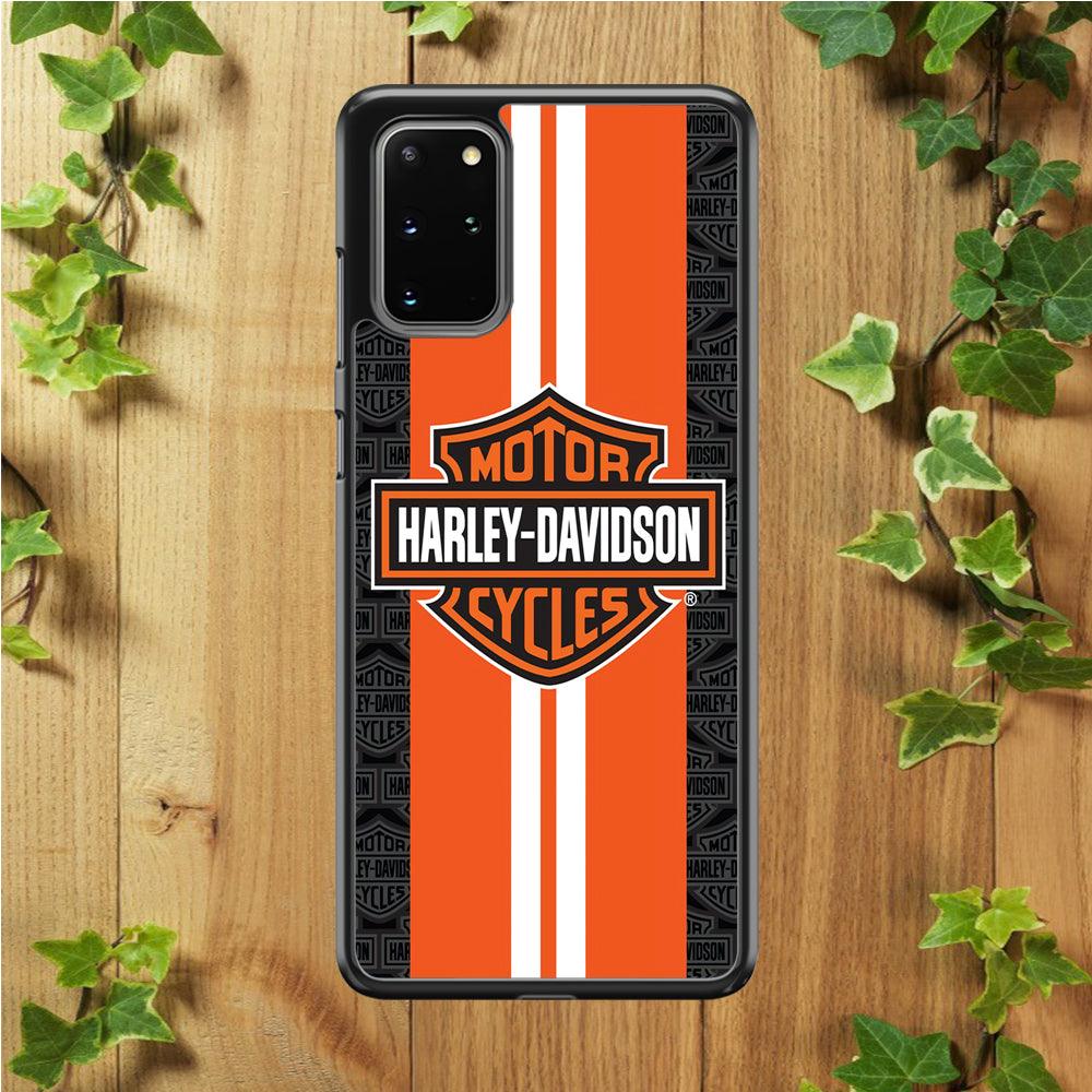 Harley Davidson White Striped Orange Samsung Galaxy S20 Plus Case-Rubber / White (2D Case)-Xtracase