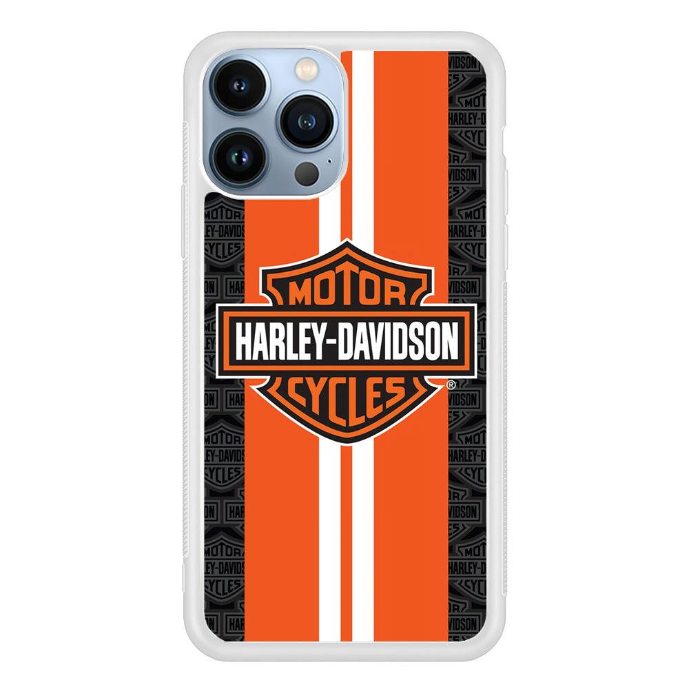 Harley Davidson White Striped Orange iPhone 13 Pro Case-Rubber / White (2D Case)-Xtracase