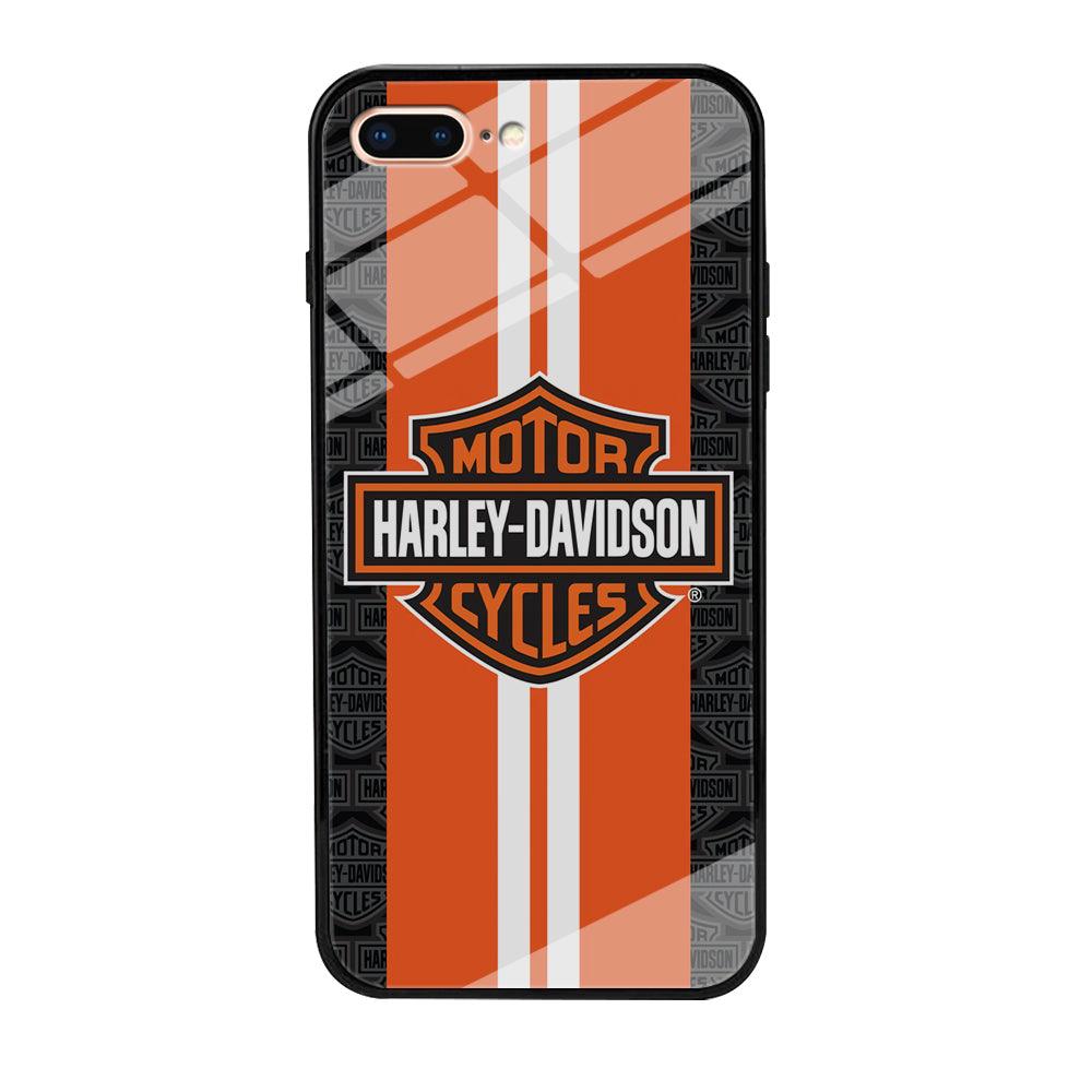 Harley Davidson White Striped Orange iPhone 8 Plus Case-Tempered Glass Case-Xtracase