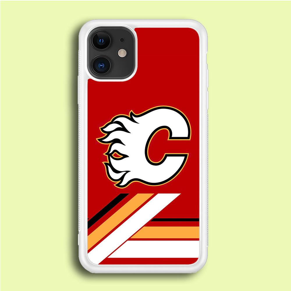 Hockey Calgary Flames NHL 002 iPhone 12 Case-Rubber / White (2D Case)-Xtracase
