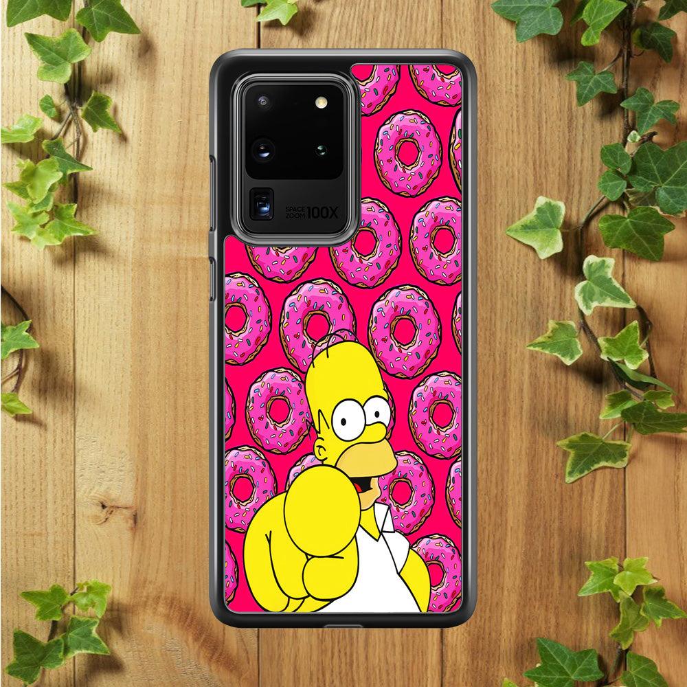 Homer Simpson Donut Samsung Galaxy S20 Ultra Case-Rubber / White (2D Case)-Xtracase