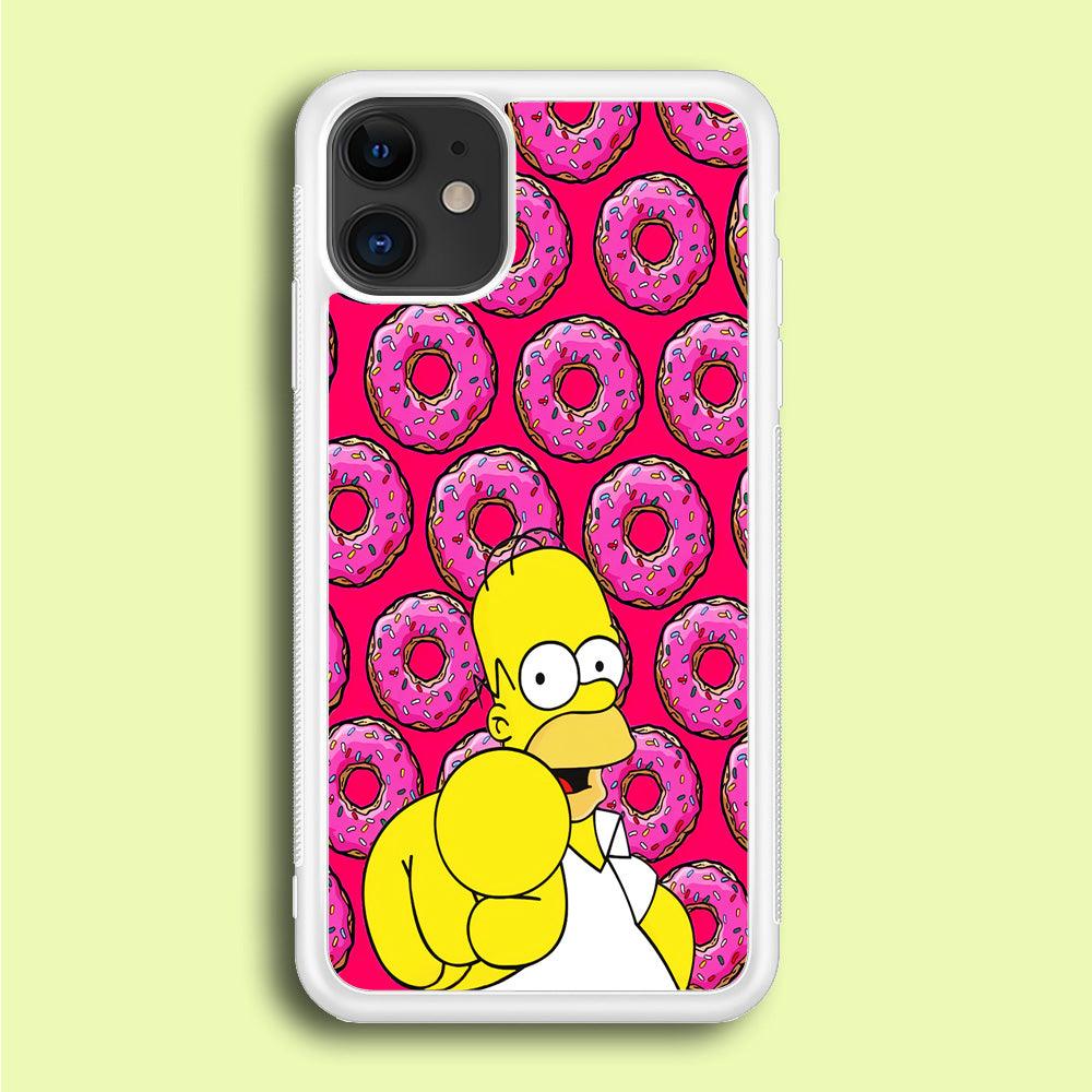 Homer Simpson Donut iPhone 12 Case-Rubber / White (2D Case)-Xtracase