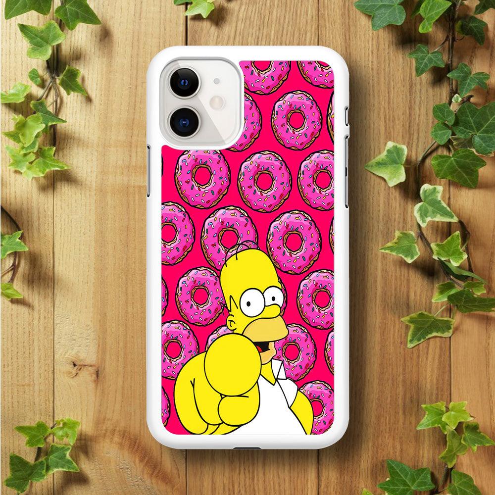 Homer Simpson Donut iPhone 11 Case-Rubber / White (2D Case)-Xtracase
