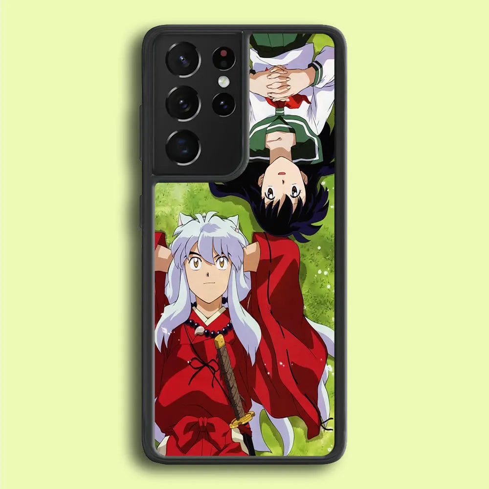 Inuyasha and Kagome Anime Samsung Galaxy S21 Ultra Case-Rubber / Black (2D Case)-Xtracase