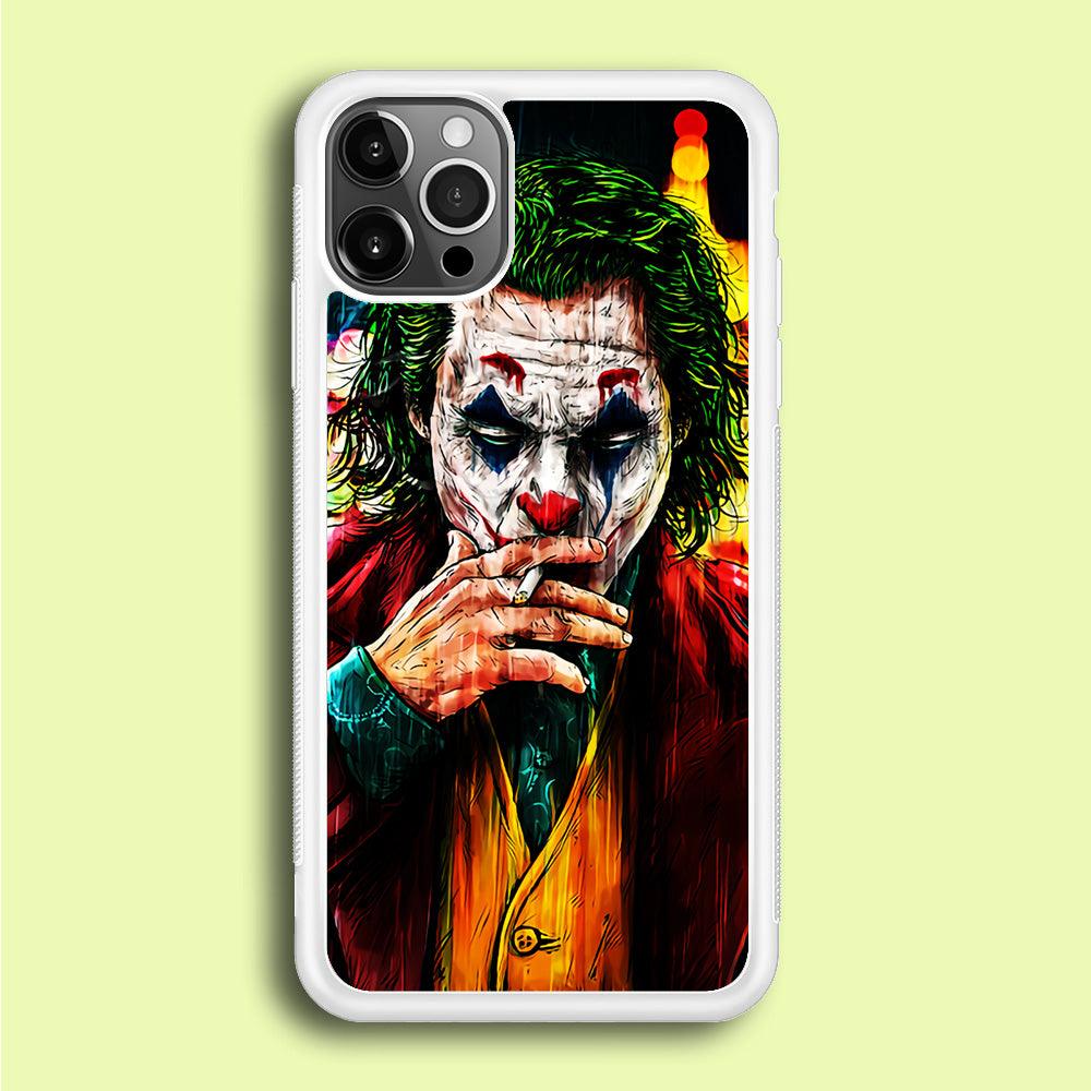 Joker Smoking Painting iPhone 12 Pro Case-Rubber / White (2D Case)-Xtracase