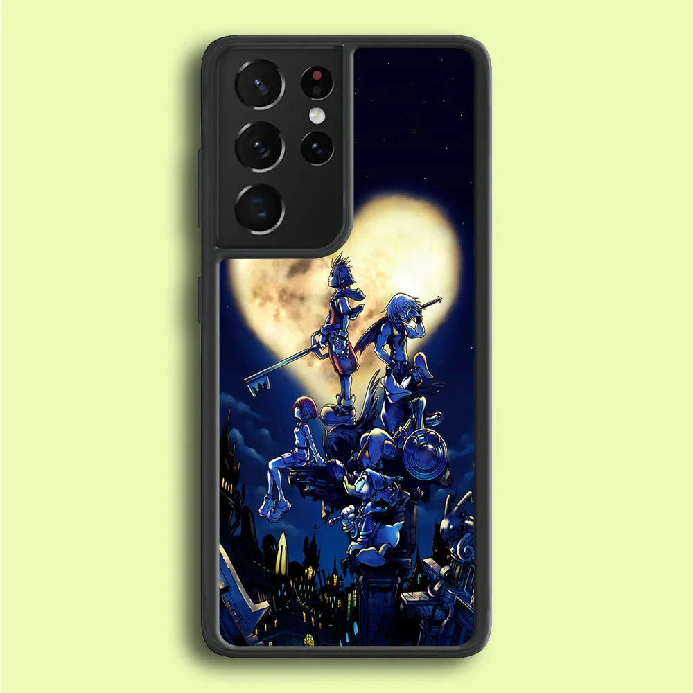 Kingdom Hearts Heart Moon Samsung Galaxy S21 Ultra Case-Rubber / Black (2D Case)-Xtracase