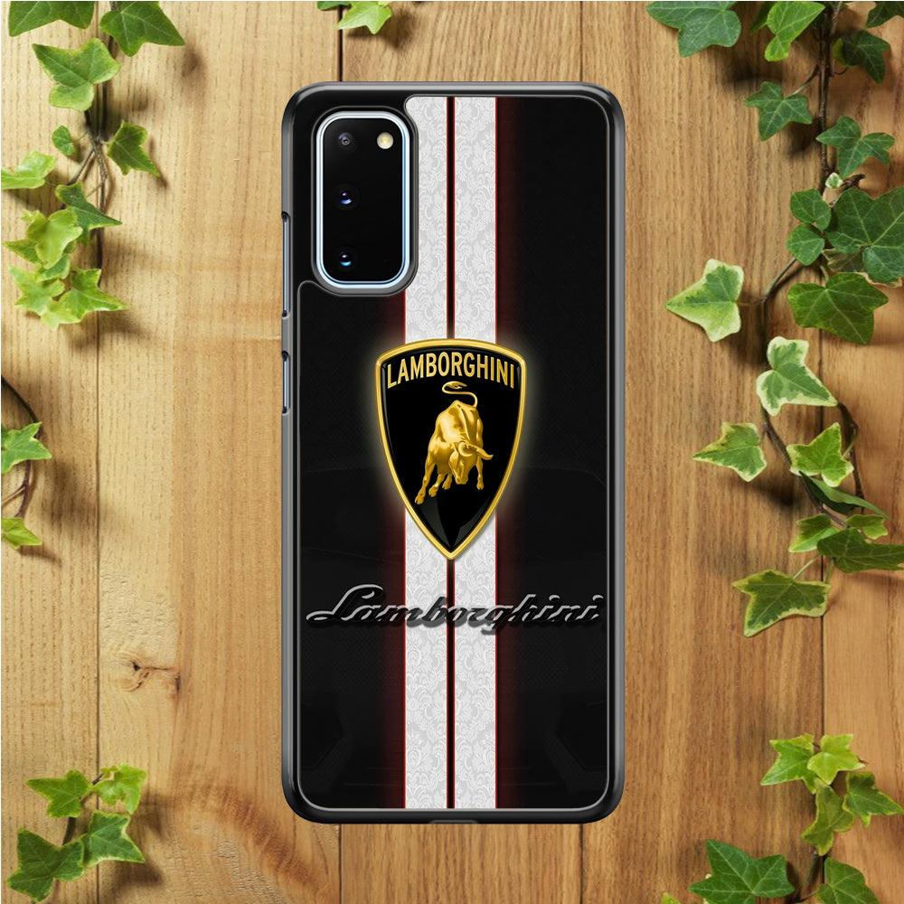 Lamborghini Logo White Stripe Samsung Galaxy S20 Case-Rubber / Black (2D Case)-Xtracase