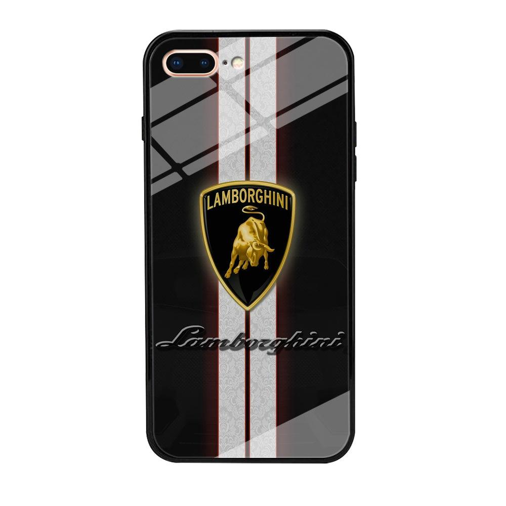 Lamborghini Logo White Stripe iPhone 8 Plus Case-Tempered Glass Case-Xtracase