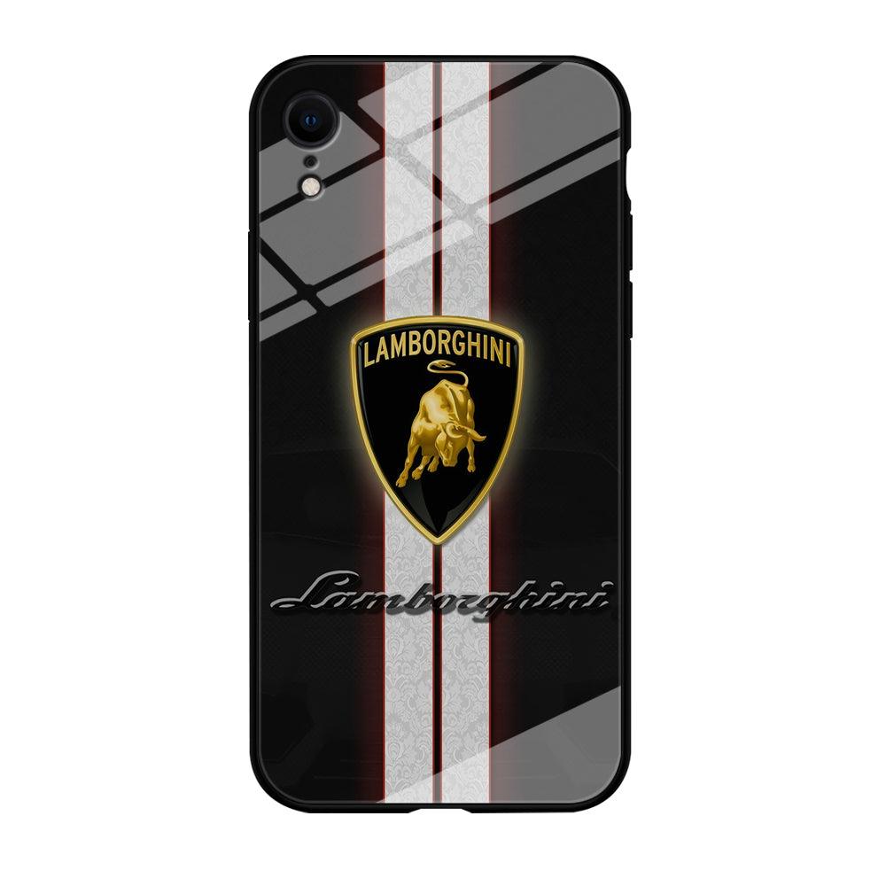 Lamborghini Logo White Stripe iPhone XR Case-Tempered Glass Case-Xtracase