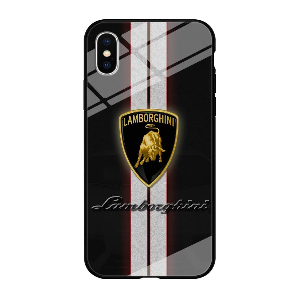 Lamborghini Logo White Stripe iPhone Xs Max Case-Tempered Glass Case-Xtracase