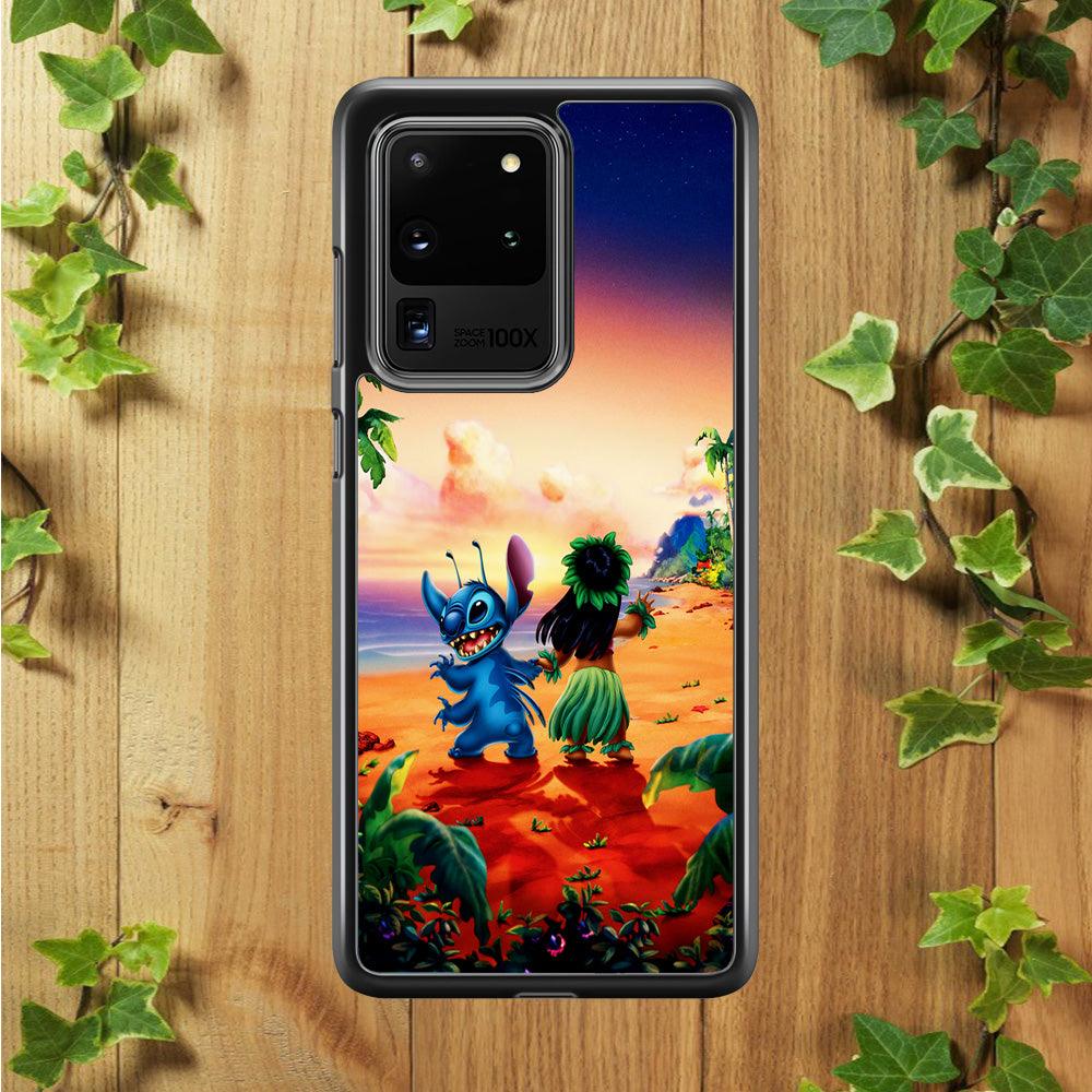 Lilo and Stitch on The Beach Samsung Galaxy S20 Ultra Case-Rubber / White (2D Case)-Xtracase