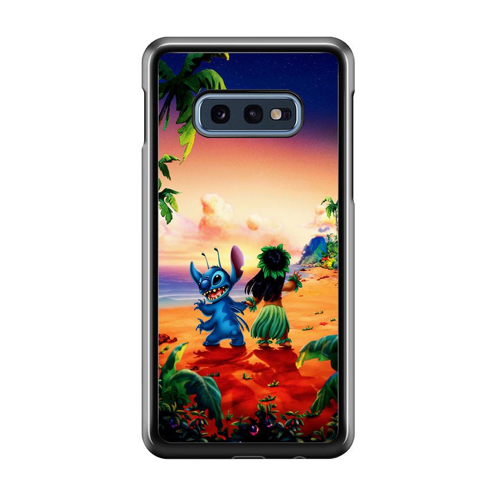 Lilo and Stitch on The Beach Samsung Galaxy S10E Case-Rubber / White (2D Case)-Xtracase
