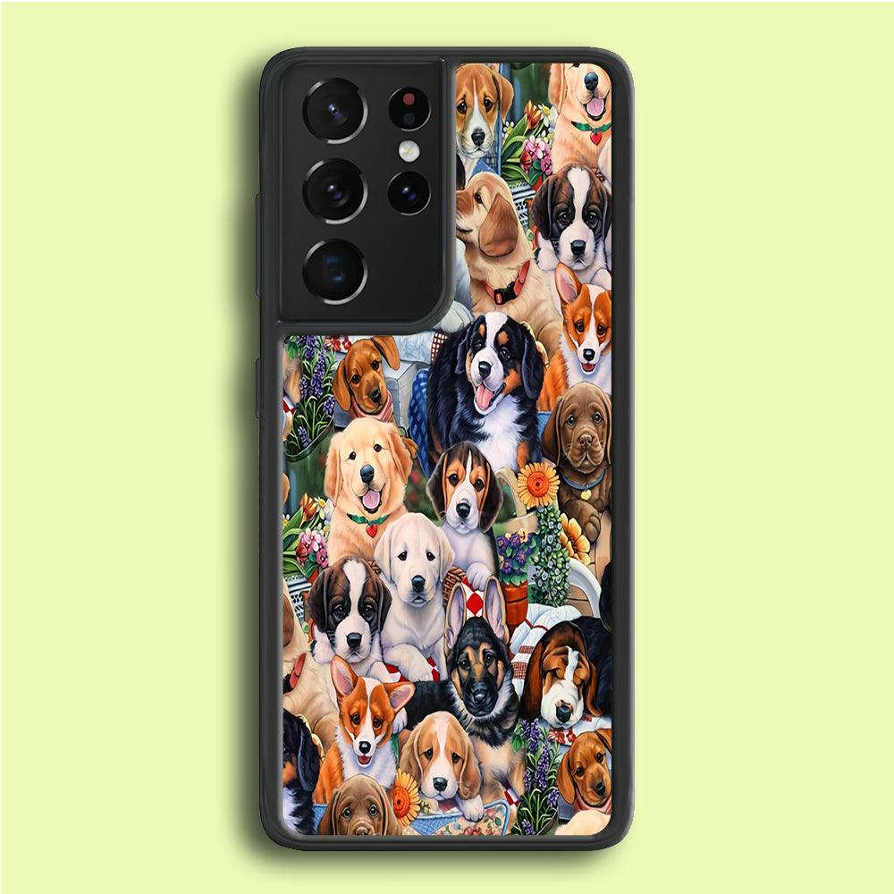 Lots of Cute Dogs Samsung Galaxy S21 Ultra Case-Rubber / Black (2D Case)-Xtracase