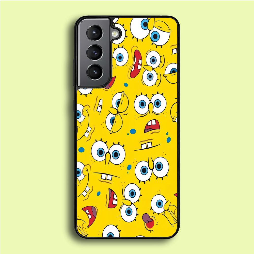 Lots of Face Spongebob Samsung Galaxy S21 Plus Case-Rubber / Black (2D Case)-Xtracase