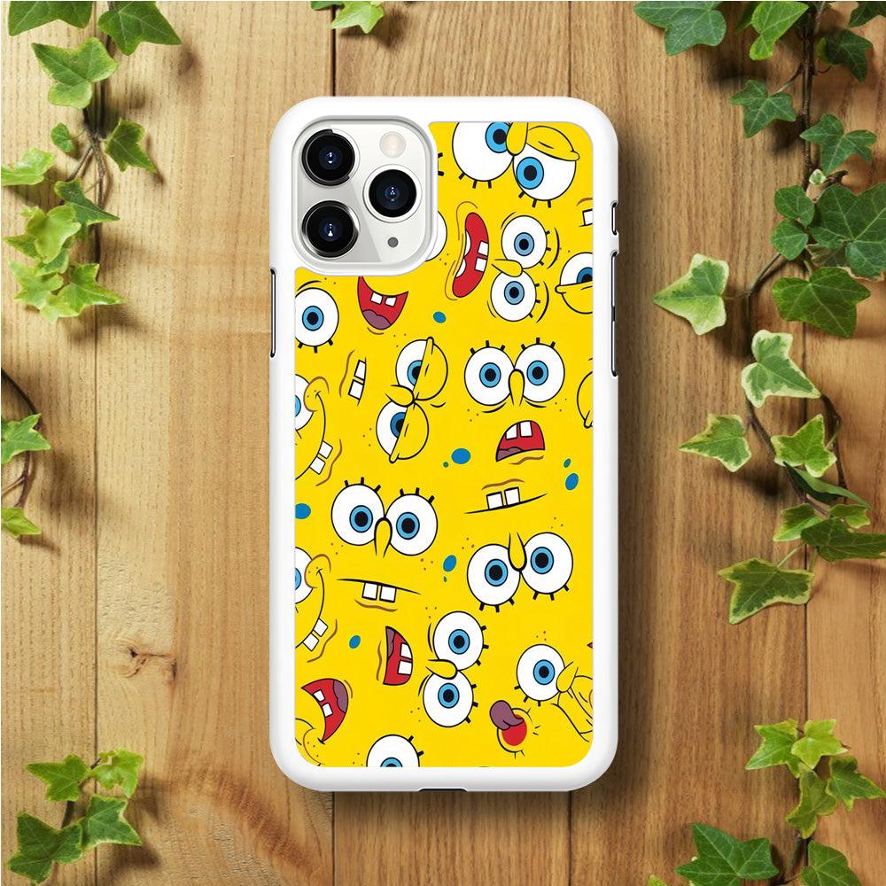 Lots of Face Spongebob iPhone 11 Pro Max Case-Rubber / White (2D Case)-Xtracase