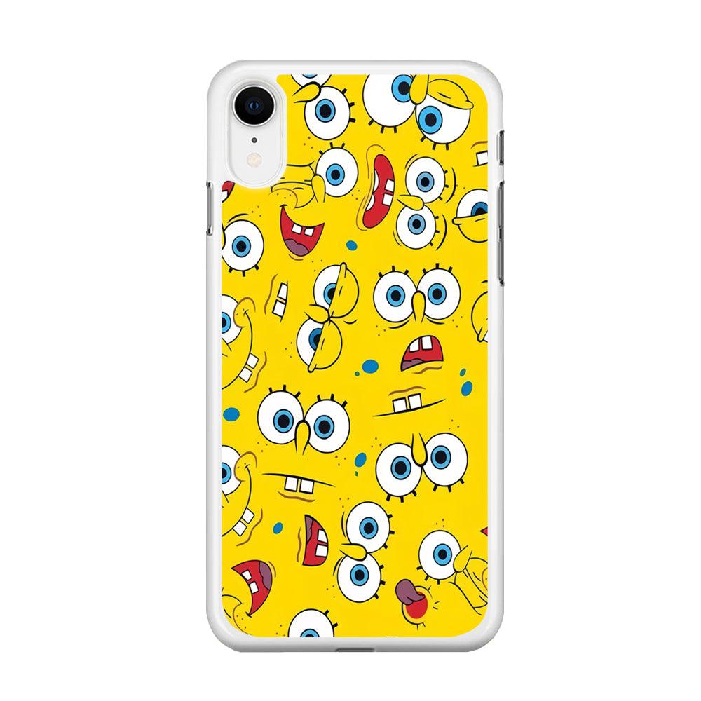Lots of Face Spongebob iPhone XR Case-Rubber / White (2D Case)-Xtracase