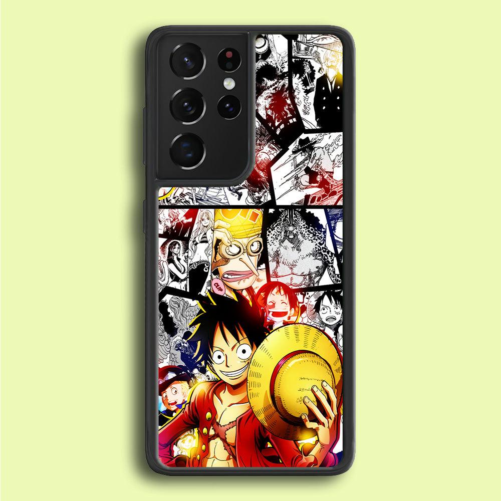 Luffy Comic Background Samsung Galaxy S21 Ultra Case-Rubber / White (2D Case)-Xtracase
