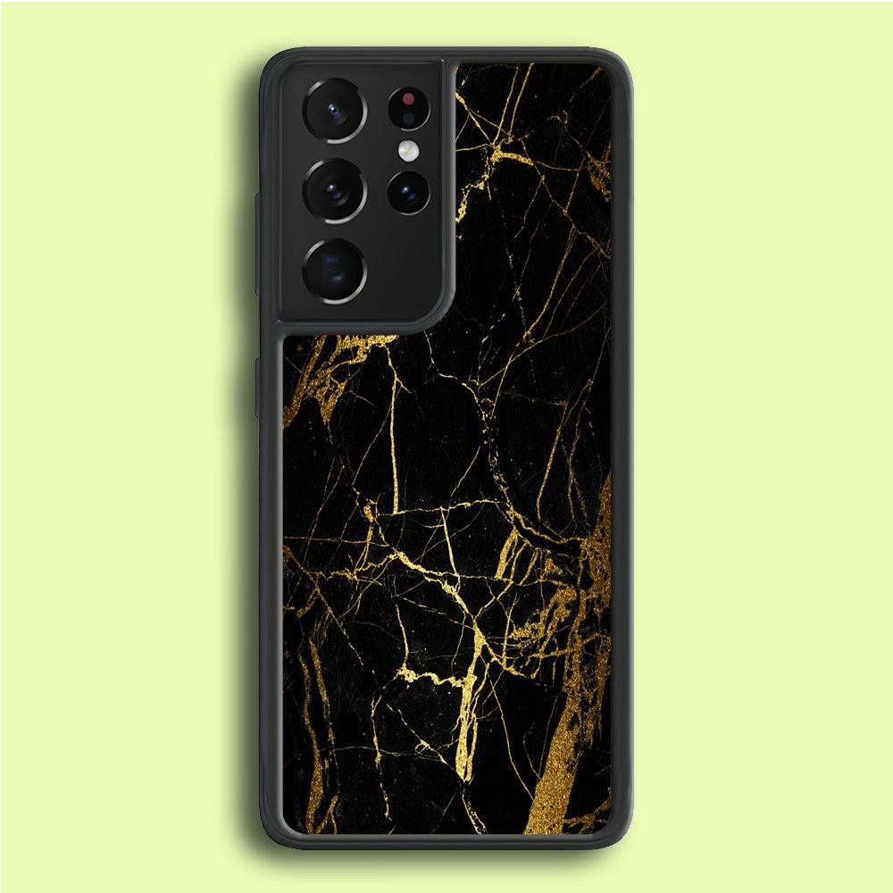 Marble Pattern Black and Gold Samsung Galaxy S21 Ultra Case-Rubber / Black (2D Case)-Xtracase
